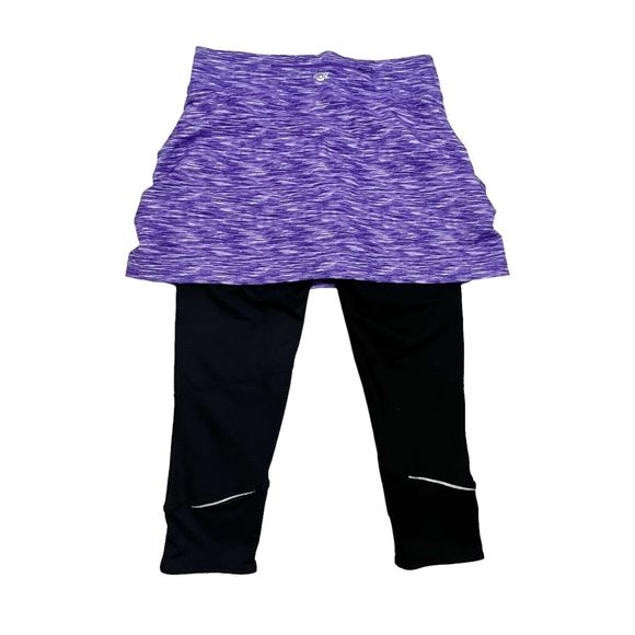 Inner Spirit Skirted Capri Legging Black & Purple Back Zip Pocket Womens S EUC! - Picture 4 of 9